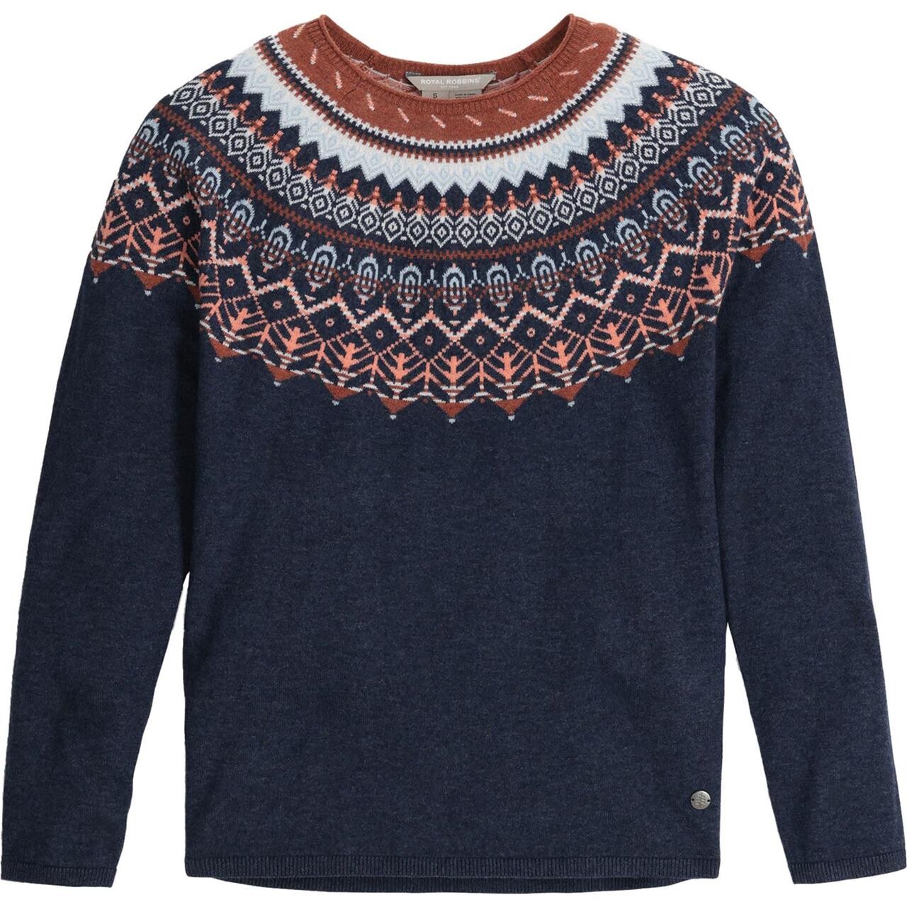 Royal Robbins Womens Westlands Fairisle Crew  Blå  Deep Blue Mariposa Pt  X-large
