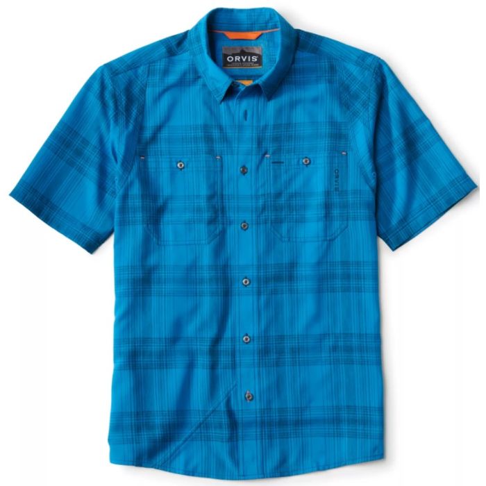 Orvis Tech Chambray Work Ss Skjorte Navy Pacificblue